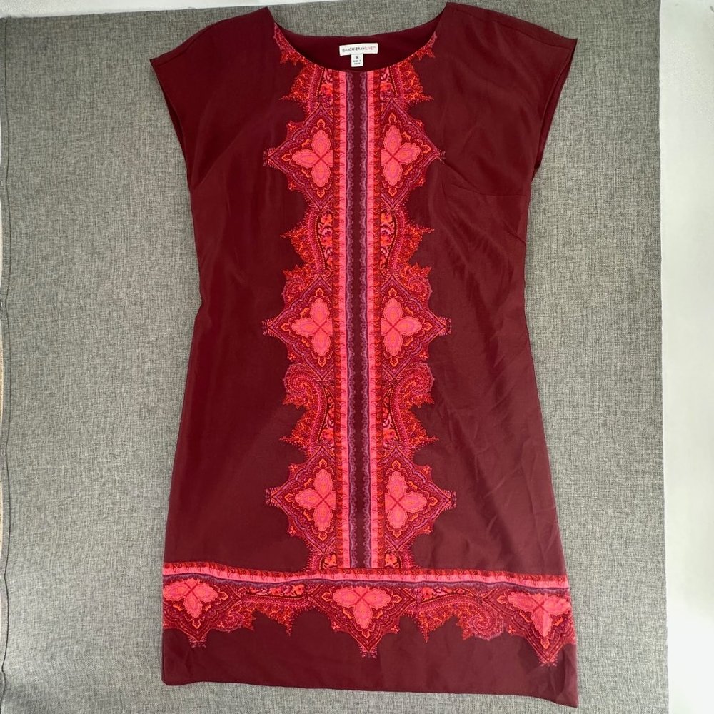 Isaac Mizrahi‎ Dress Size 8 Maroon Round Neck Cap Sleeve Polyester & Spandex